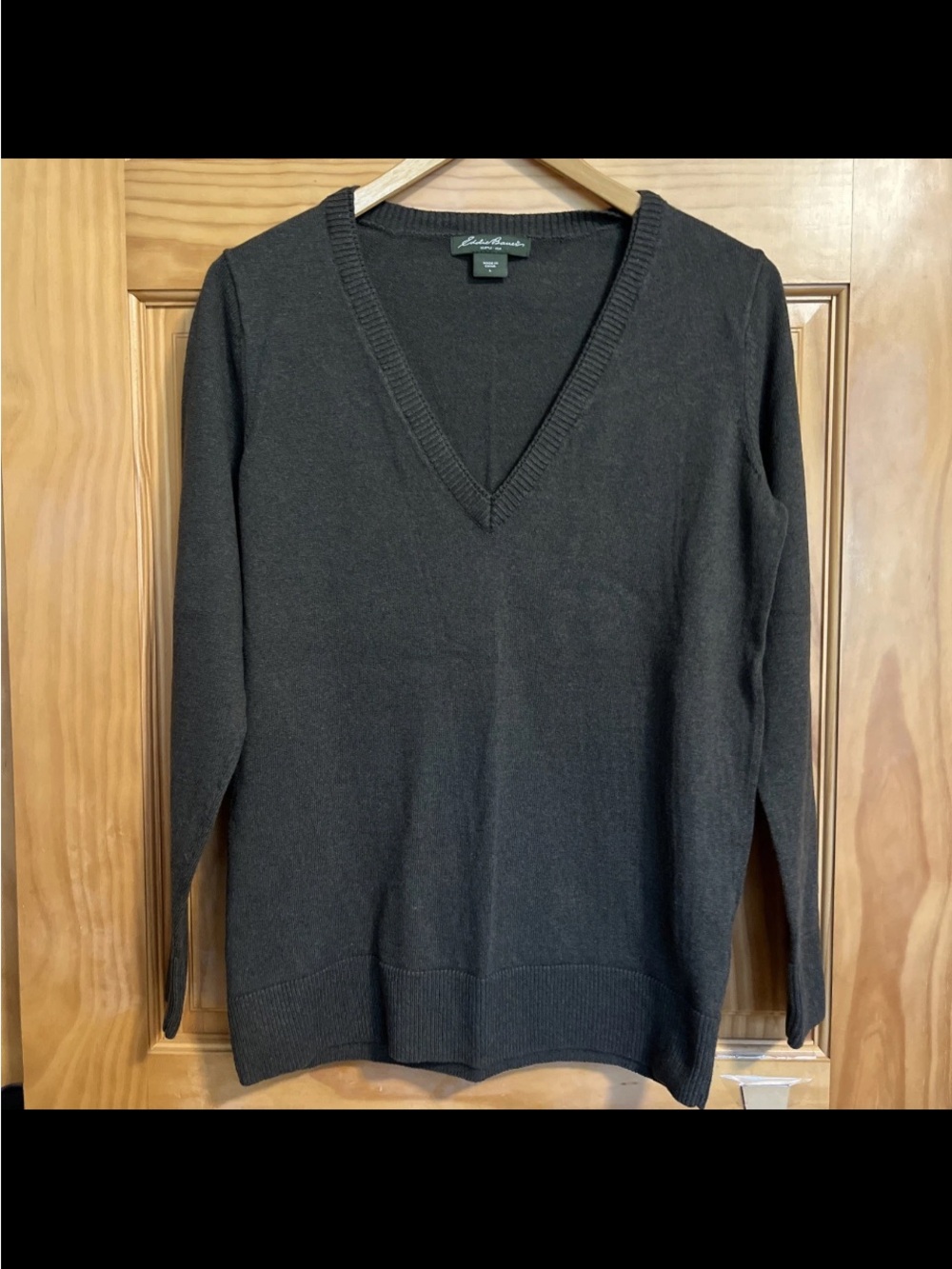 Eddie Bauer Women's V-Neck Cotton/Cashmere Sweater - Charcoal Gray L